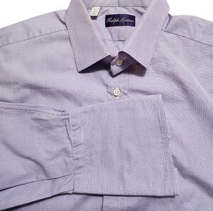 Ralph Lauren Purple Label Mens 16.5 Micro Gingham Dress Shirt Made in Italy Luxe